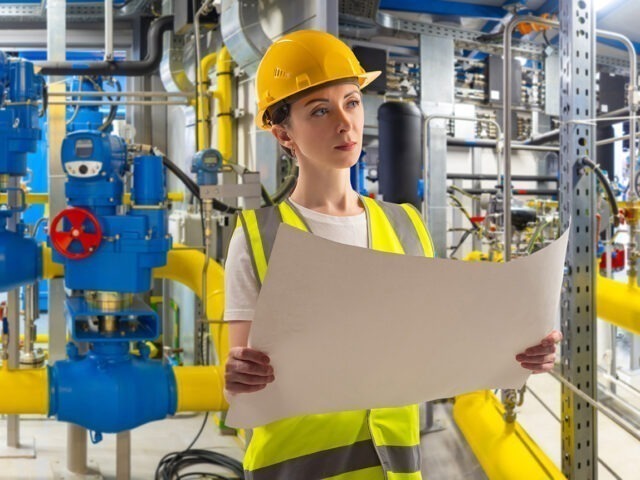 A girl is auditing the air conditioner manufacutring process 