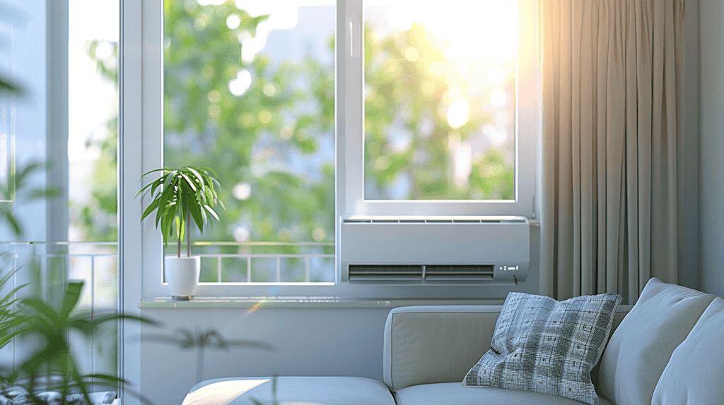 the air conditioner was sit aside from the window 